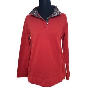 Orvis Signature Softest red floral lined quarter zip sweater SIZE S
